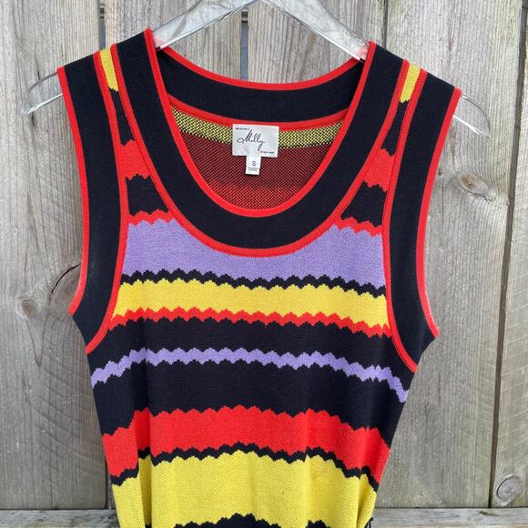 Milly Women Mini Knit Dress Tie Waist Sleeveless Scoop Neck Multicolor Small - Picture 3 of 9